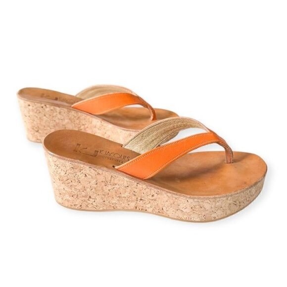 K JACQUES Diorite Wedge Thong Sandals, Orange, Size 38EU - Picture 3 of 13